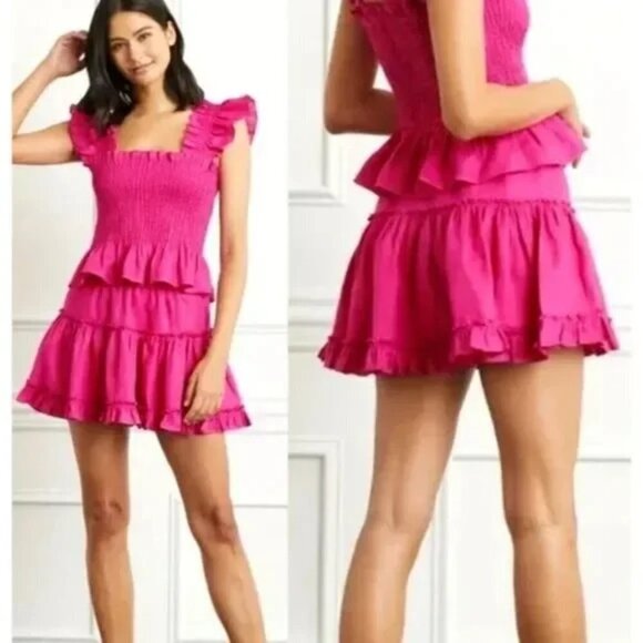 Hill House Dresses & Skirts - Hill House Pink Bougainvillea Linen A Line Ruffled Tiered Paz Skirt XL NWT